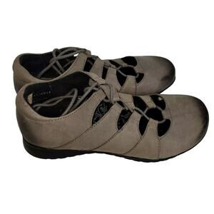 Aetrex Shoes Sandals Womens Sz 5.5 Gray Leather Lace Up Round Toe Flat Beach